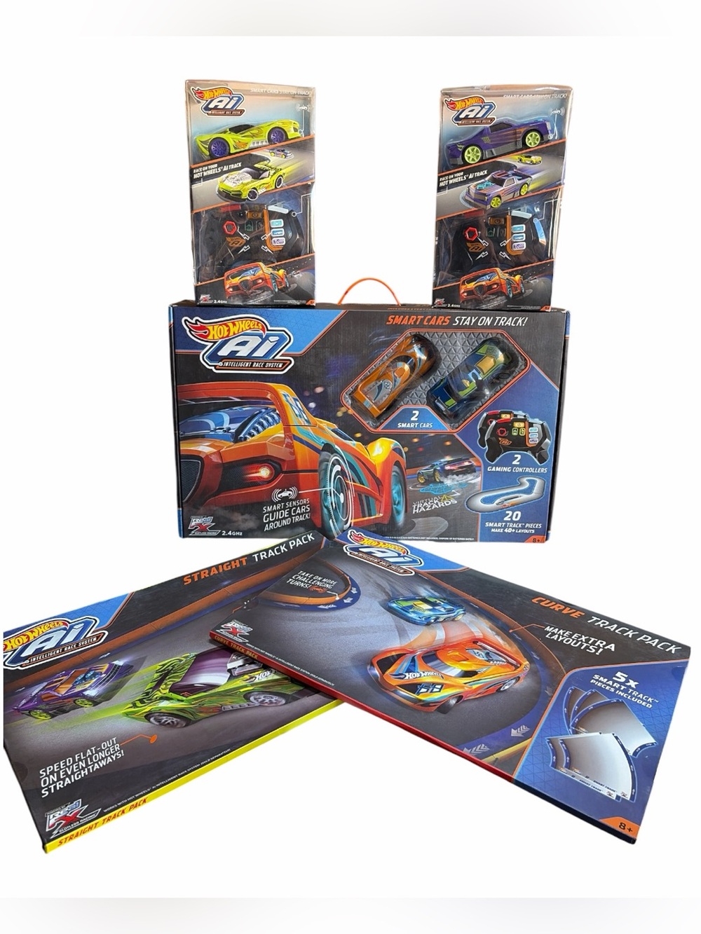 🔥 Hot Wheels AI 4-Car 4-Controller Special Bundle Track Pack Set New🔥